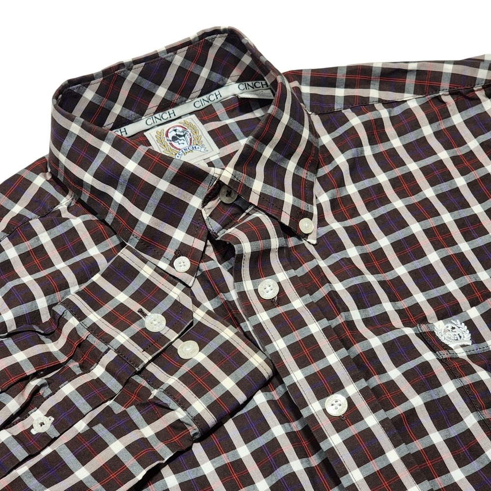 Cinch Button Down‎ Shirt Mens Small Brown Plaid Long Sleeve Western Cotton